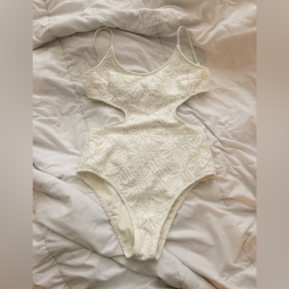 Aerie Cream Lace Cut Out One Piece